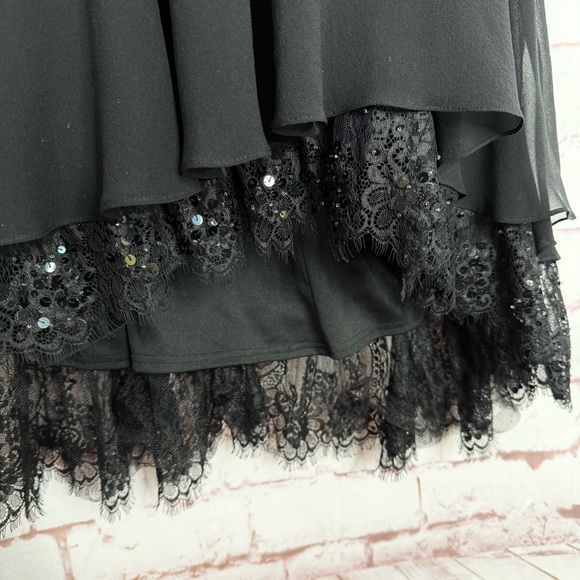 TADASHI S Petite Black Chiffon Pin Tucked Hi Lo Ruched  Cocktail Party Dress - Picture 10 of 15